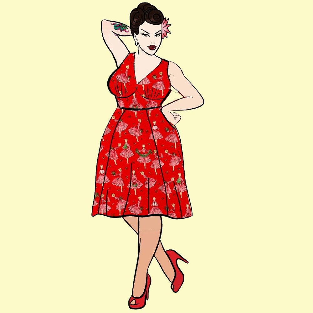Cherry Velvet - Holiday Hostess - Christmas "Norma" Dress - 1X